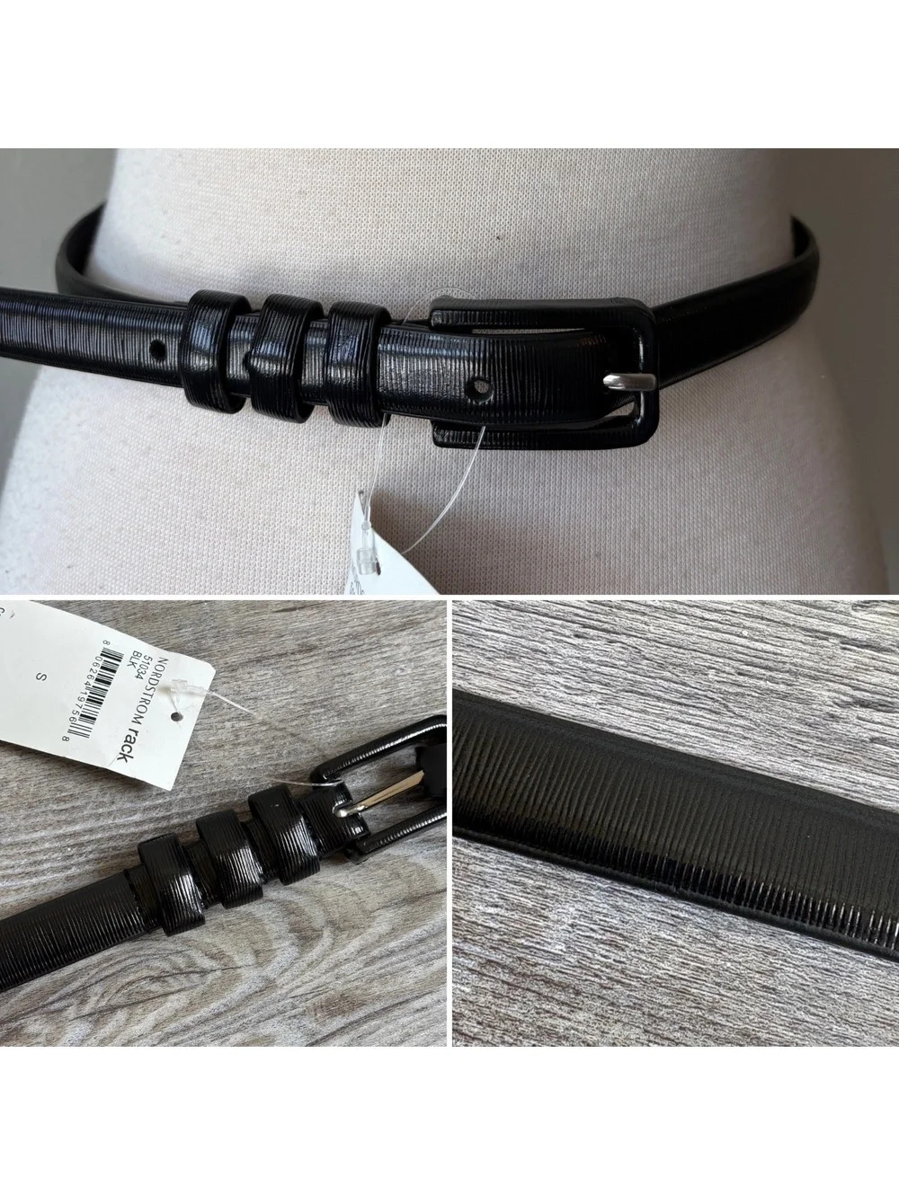 Nordstrom Rack Black Faux Leather Textured Belt Size Small